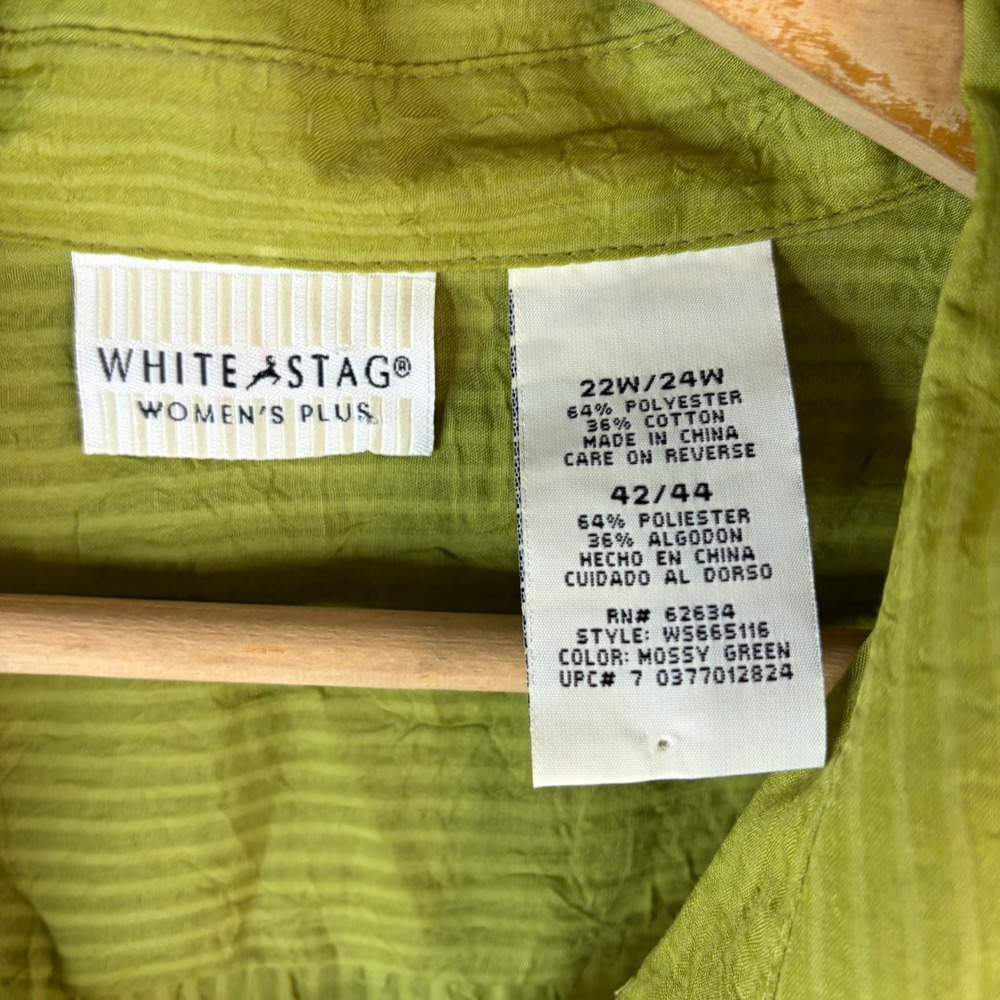 White Stag Button Down Shirt Womens 22W/24W Mossy Green Roll Tab Utility Safari - Picture 2 of 7